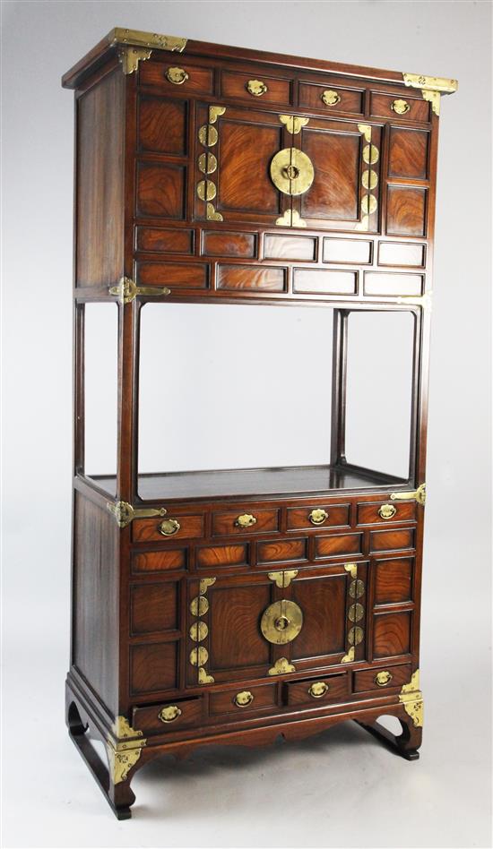 A Korean elm and brass mounted cabinet, H.6ft 3in.